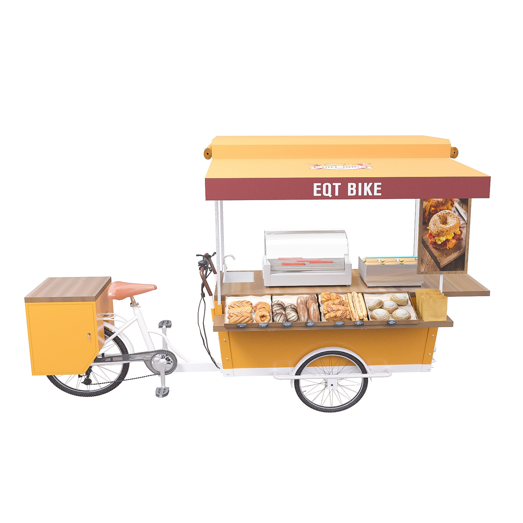 3600W Fast Food Hamburger Üç Tekerlekli Bisiklet Burger Yemek Arabası