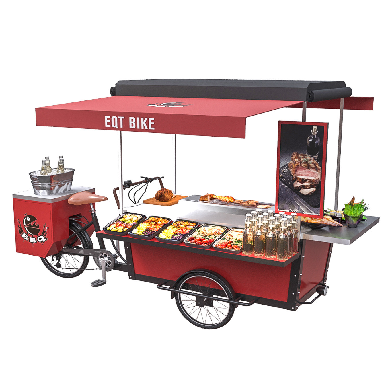 Avrupa Tarzı Fast Food Mobil Üç Tekerlekli Bisiklet Gıda Izgara Arabası