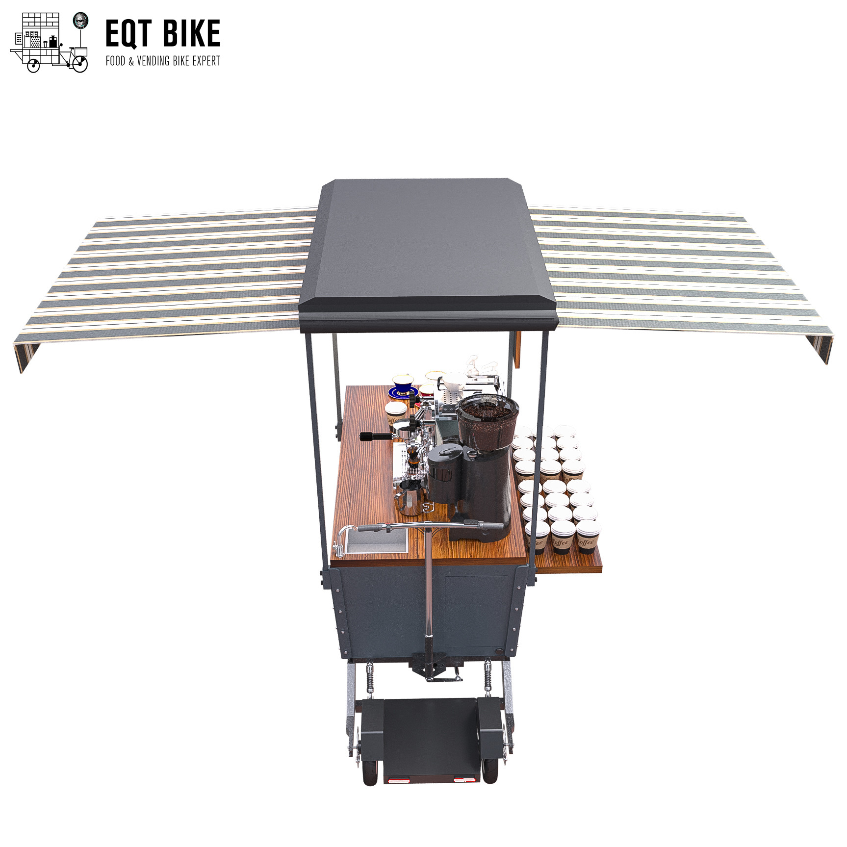 Paslanmaz Çelik Çalışma Masası ile Açık Mobil Otomat Kahve Bisiklet Sepeti 48V
