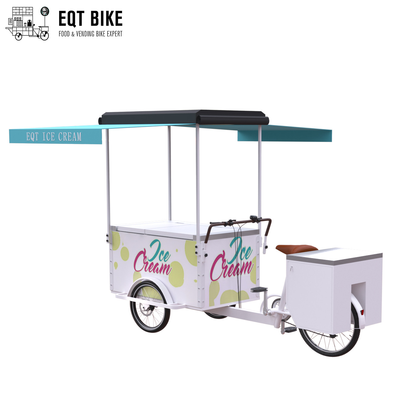 EQT 138L Veya 110L Satış İçin Ön Yük Üç Tekerlekli Bisiklet Dondurma Bisikleti DC Powered Dondurucu Üç Tekerlekli Bisiklet Arabaları Food Trike